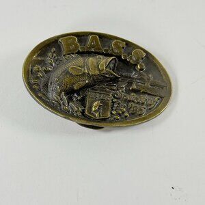 Vintage 1996 B.A.S.S. Spirit Of 96 Brass Oval Raised Fishing Design Belt Buckle
